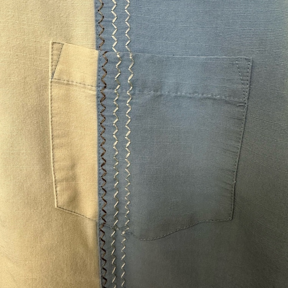 Vintage 80’s Cubavera Cuban Style Vacation Shirt Side Slits size med Blue Cream - Picture 3 of 5